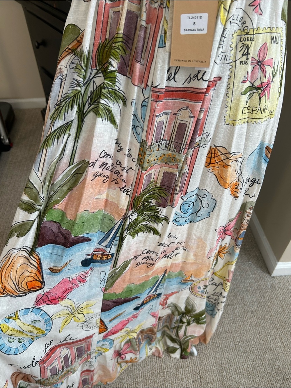 Label of Love Summer Maxi Dress - Multicolor Postcard Print Capri travel dress - Picture 5 of 7